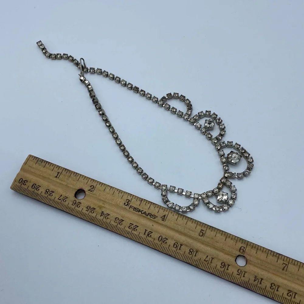 Vintage Clear Rhinestone Faux Diamond Ornate Choker Necklace - Picture 5 of 13